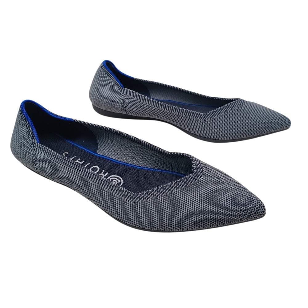 Rothys The Point Flats Slate Blue Grey Point Toe Knit Washable Shoes Womens 7.5